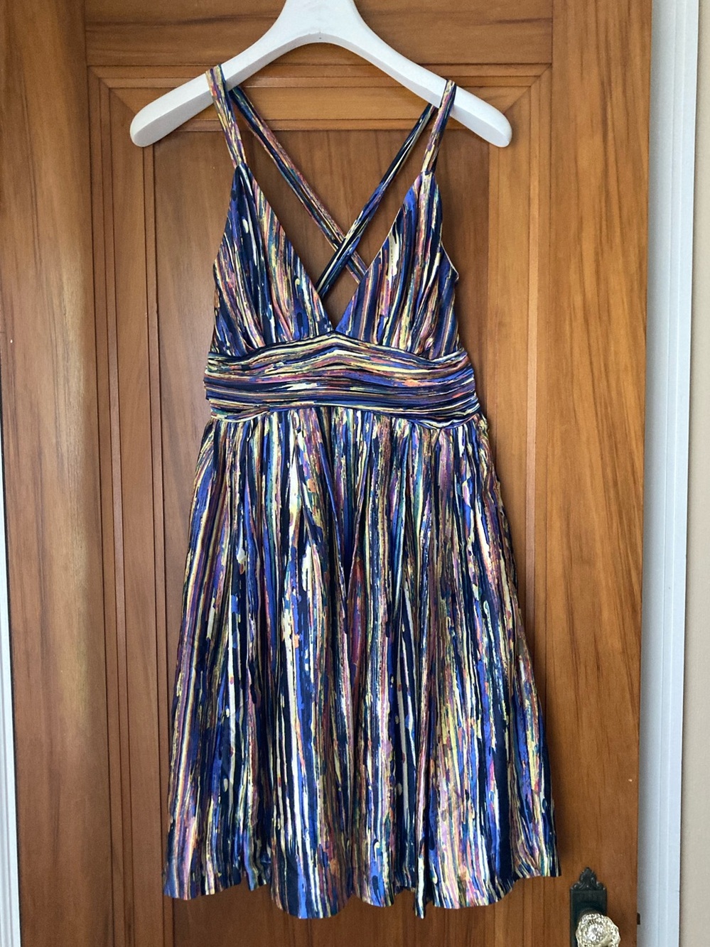 Adam Lippes / Silk spaghetti strap purple and pink stripe dress